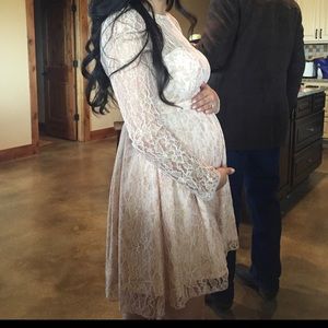 Long sleeve Blush & Gold Lace Dress